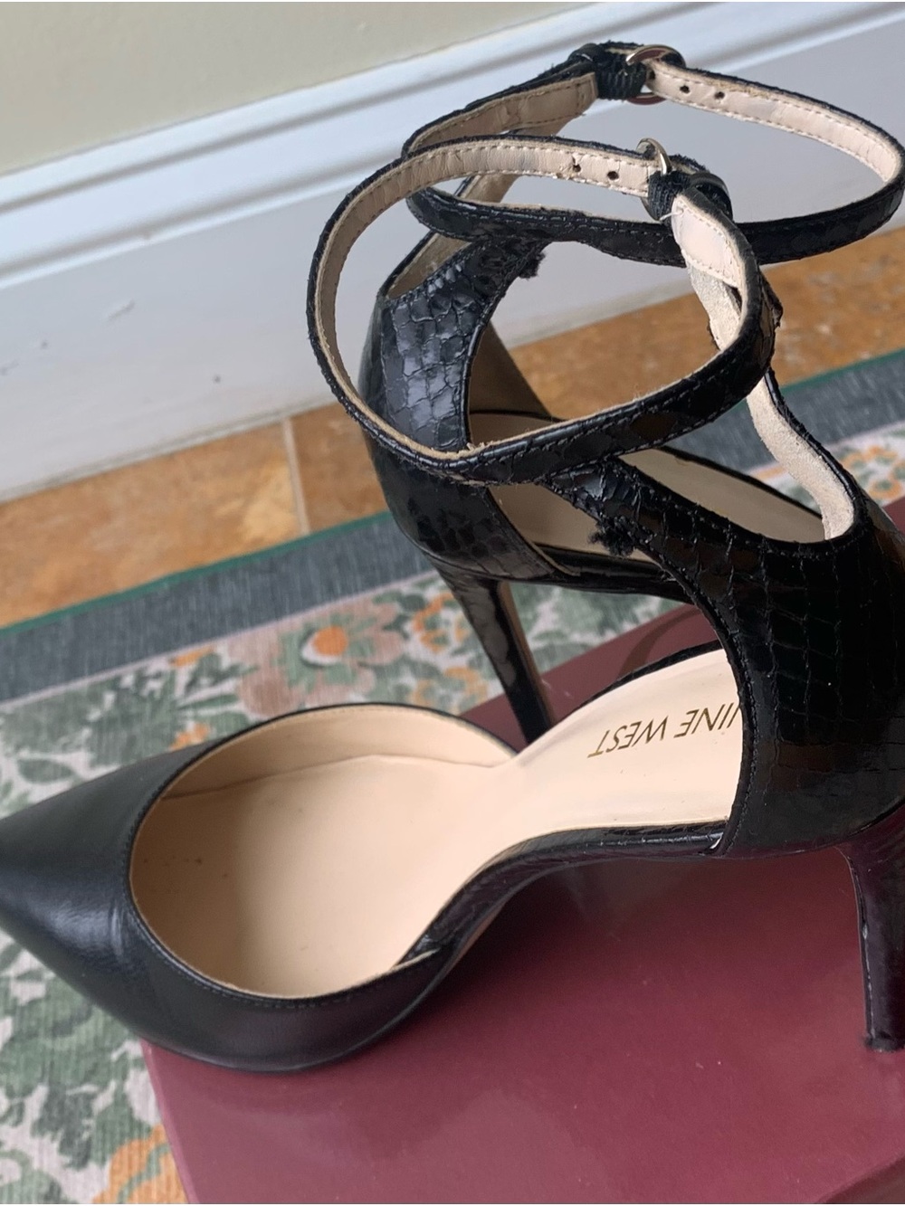 Nine West Black Pointed Toe Ankle Strap Heels - Picture 7 of 8